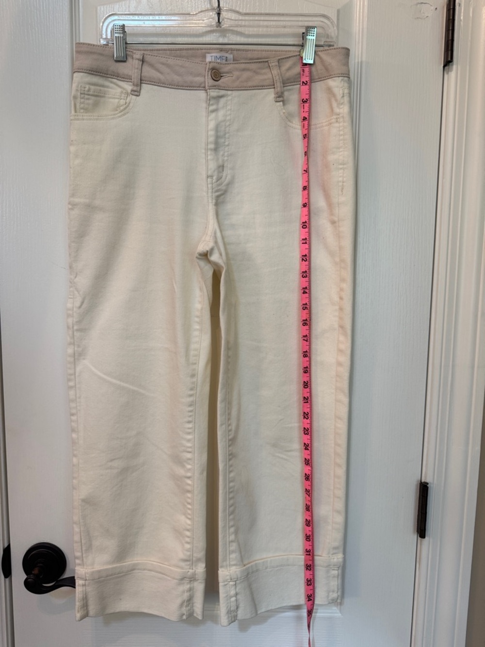 Time and Tru Cream Wide-Leg Pull-On Jeans